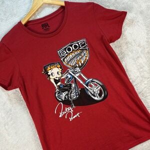 Brisco Brands Women's Betty‎ Boop Motorcycle Choppers Red Graphic Tee Size M